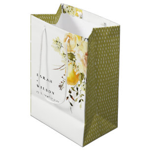 Sacola Para Presentes Média Boho Lemon Yellow Watercolor Casamento Floral