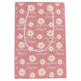 Sacola Para Presentes Média Boho retro desert daisy personalized birthday 