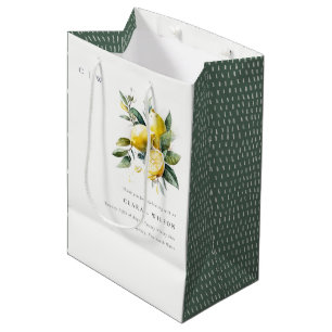 Sacola Para Presentes Média Boho Rustic Watercolor Yellow Lemon Garden Casamen