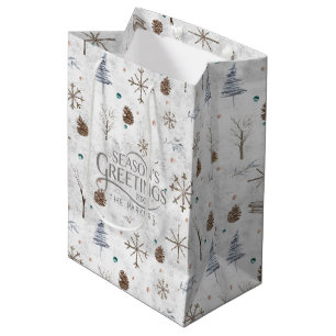 Sacola Para Presentes Média Boho Twigs & Pinecone, ID de Natal 986