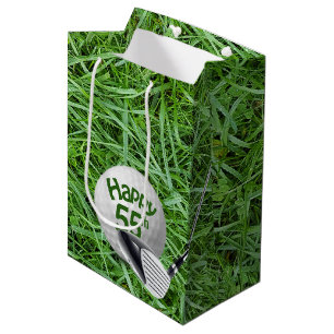 Sacola Para Presentes Média Bola de Golfe na Grama 55.º Aniversário Saco Mé