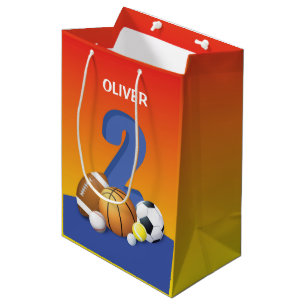 Sacola Para Presentes Média Bolas de Esporte de segundo aniversário