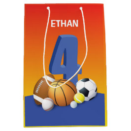 Sacola Para Presentes Média Bolas de Esportes de Quarto Aniversário