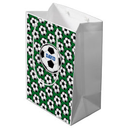 Sacola Para Presentes Média Bolas de Futebol Brancas Pretas Verdes Nome Person