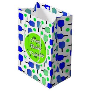 Sacola Para Presentes Média Bolas de Picleball Azul e Verde Personalizadas