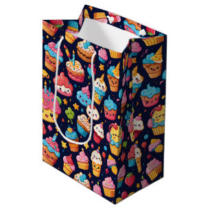 Sacola Para Presentes Média Bold Kawaii - Padrão de Aniversário