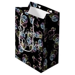 Sacola Para Presentes Média Bolhas De Sabão De Aniversário Em Preto
