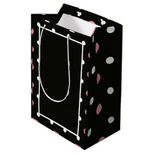 Sacola Para Presentes Média Bolinhas brancas e pretas cor-de-rosa