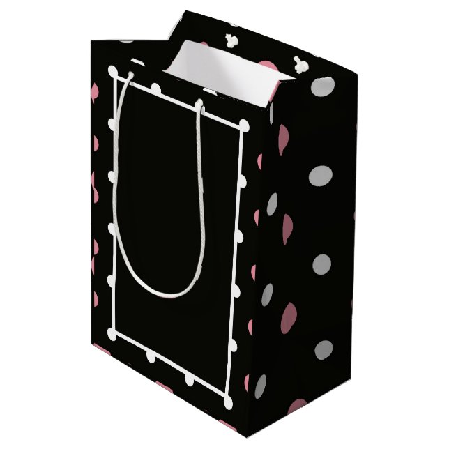Sacola Para Presentes Média Bolinhas brancas e pretas cor-de-rosa (Verso inclinado)