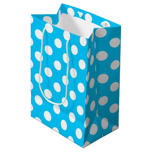 Sacola Para Presentes Média Bolinhas brancas em azul elétrico (Frente inclinada)