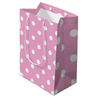Sacola Para Presentes Média Bolinhas Brancas no Rosa