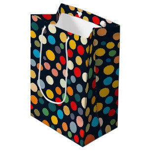 Sacola Para Presentes Média Bolinhas Coloridas no Fundo Escuro