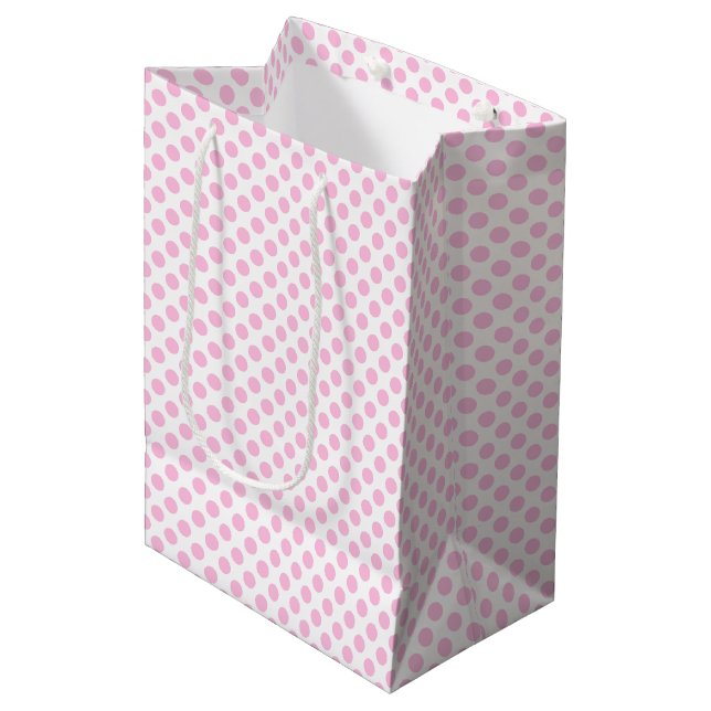 Sacola Para Presentes Média Bolinhas cor-de-rosa com fundo customizável (Frente inclinada)