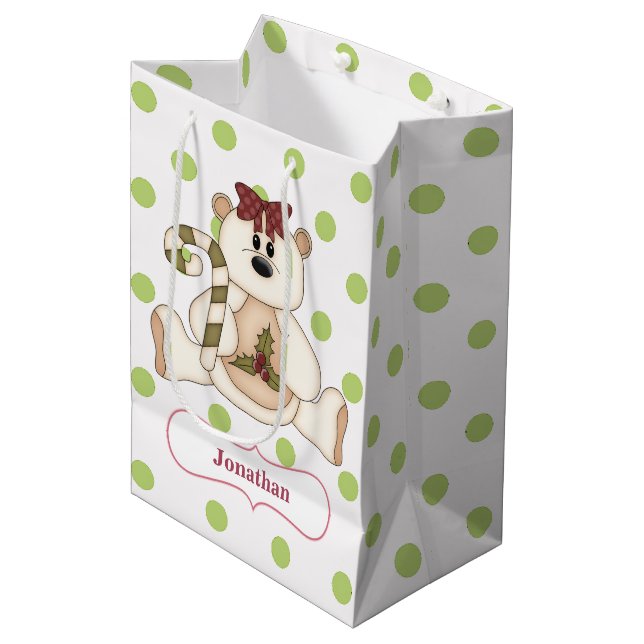 Sacola Para Presentes Média Bolinhas Polar Bear Personalizado Natal (Frente inclinada)