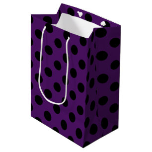 Sacola Para Presentes Média Bolinhas pretas no roxo da ameixa