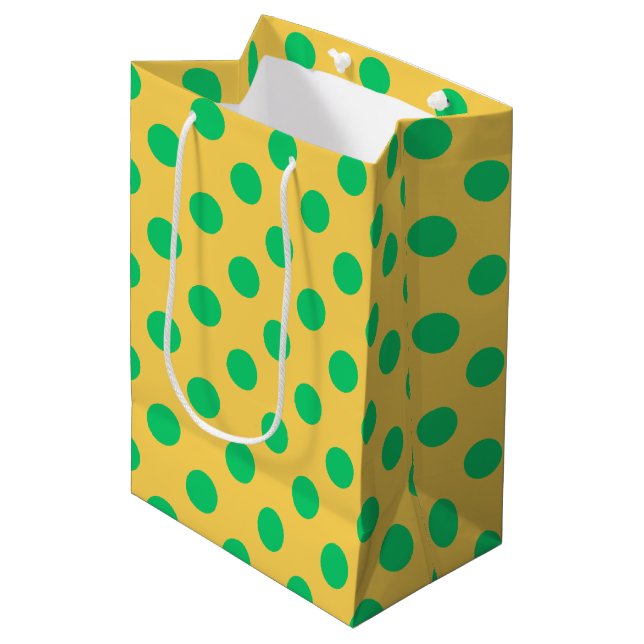 Sacola Para Presentes Média Bolinhas verdes em amarelo (Frente inclinada)