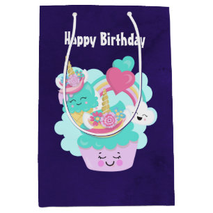 Sacola Para Presentes Média Bolo de Aniversário Cute Cupcake e Sorvete Feliz