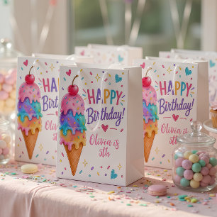 Sacola Para Presentes Média Bolo de Aniversário de Sorvete Pastel Personalizad