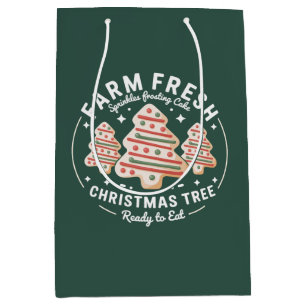 Sacola Para Presentes Média Bolo de Árvore de Natal Fresco da Fazenda Férias d