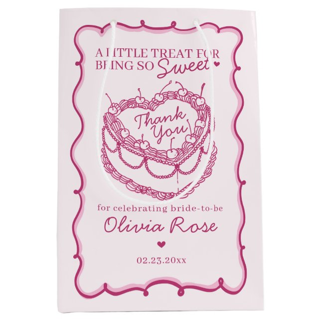 Sacola Para Presentes Média Bolo de Noiva Coração Rosa Vintage Coquette Cereja (Frente)