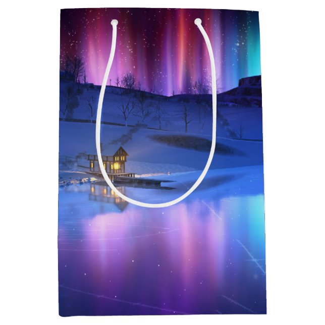 Sacola Para Presentes Média Bolsa de Arco-Íris de Inverno (Frente)