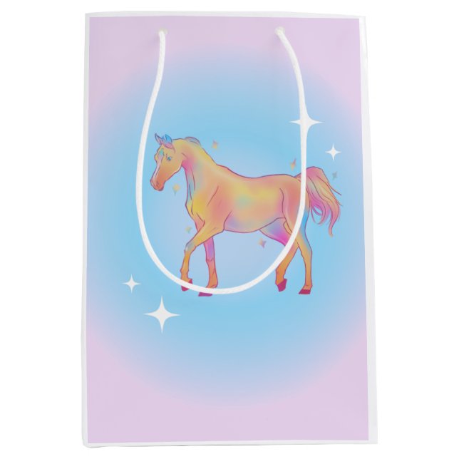 Sacola Para Presentes Média bolsa de presente de cavalo arco-íris (Frente)