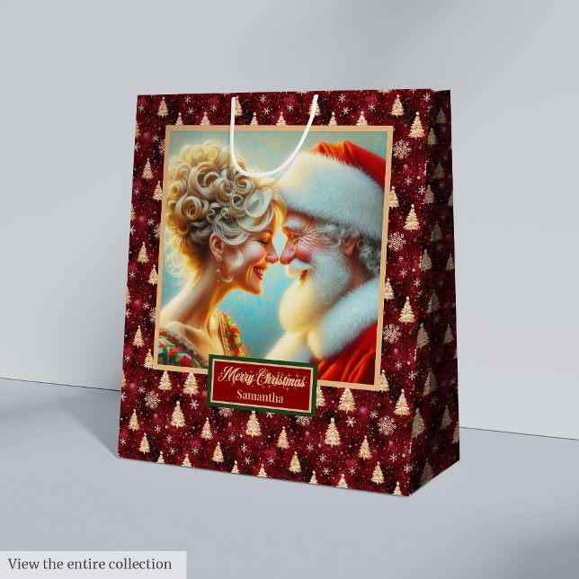 Sacola Para Presentes Média Bolsa de Presente de Natal com Aquarela Papai Noel (Christmas Gift Bag With Watercolor Santa Claus)