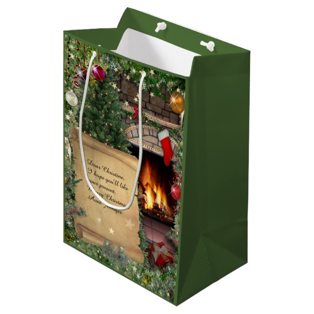 Sacola Para Presentes Média Bolsa de Presente de Natal com Letra Personalizáve (Frente inclinada)