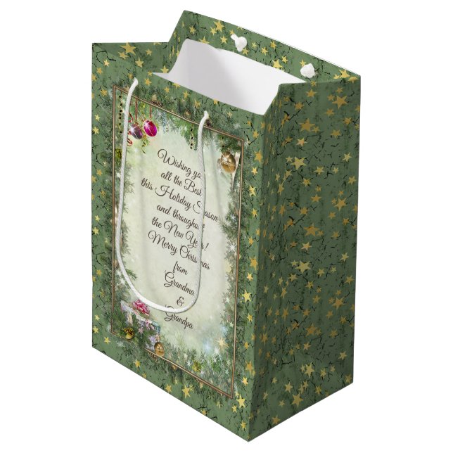 Sacola Para Presentes Média Bolsa de Presente de Natal com Seu Texto (Frente inclinada)