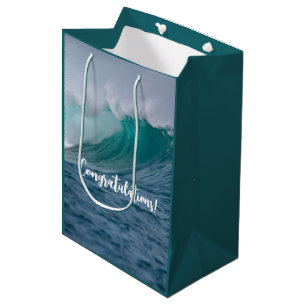 Sacola Para Presentes Média Bolsa de Presente de Texto Personalizado Onda Oceâ