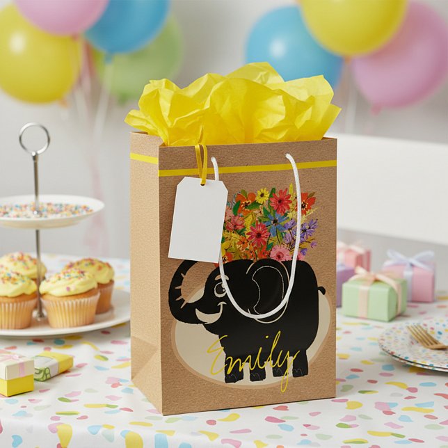 Sacola Para Presentes Média Bolsa de presentes média elefante e flores (Criador carregado)