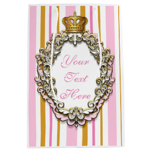 Sacola Para Presentes Média Bolsa Personalizada Princesa Coroa Real Rosa e Dou