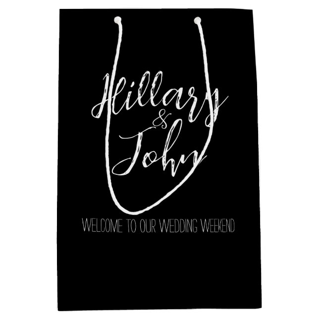 Sacola Para Presentes Média Bolsas de Boas-vindas do Nome do casal (Frente)