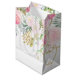 Sacola Para Presentes Média Bolsas MÉDIAS das Flores Douradas de Aquarela Cor-