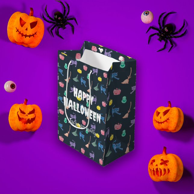 Sacola Para Presentes Média Bom Dia das Bruxas com abóboras, personalizado (Cute Halloween with pumpkins, personalized Medium Gift Bag
)