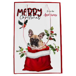 Sacola Para Presentes Média Bom Natal para o Buldogue Francês