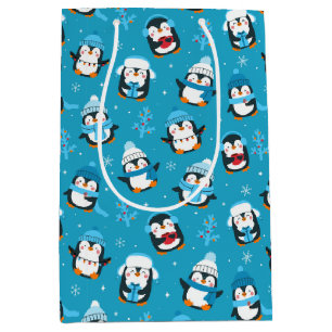Sacola Para Presentes Média Bom Natal Pinguins de inverno
