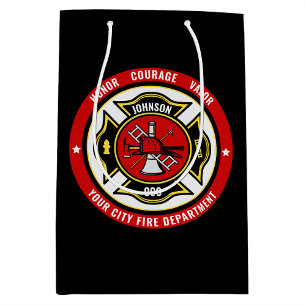 Sacola Para Presentes Média Bombeiro Emergente ADD NAME Crachá do corpo de bom