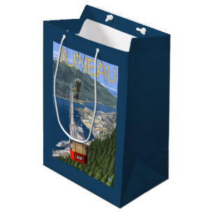 Sacola Para Presentes Média Bonde sobre poster das viagens vintage de Juneau,