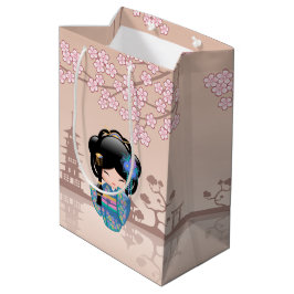 Sacola Para Presentes Média Boneca Keiko Kokeshi - Rapariga Kimono Geisha Azul