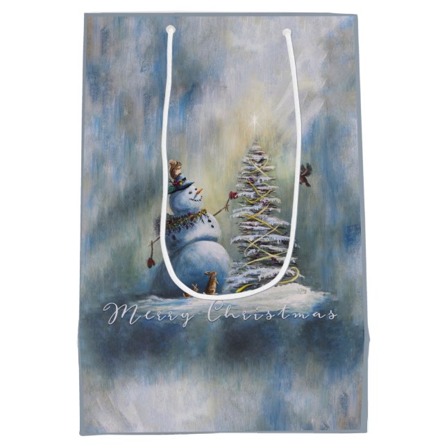 Sacola Para Presentes Média Boneco de Neve Alegre (Verso)