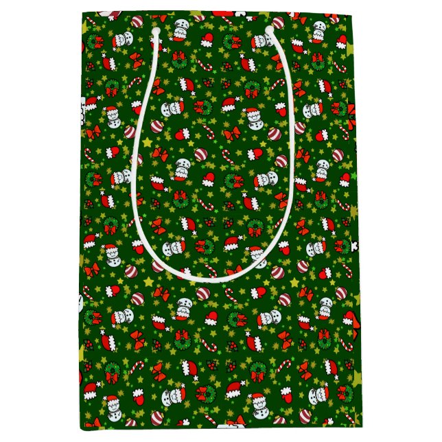 Sacola Para Presentes Média Boneco de Neve de Feriado (Frente)