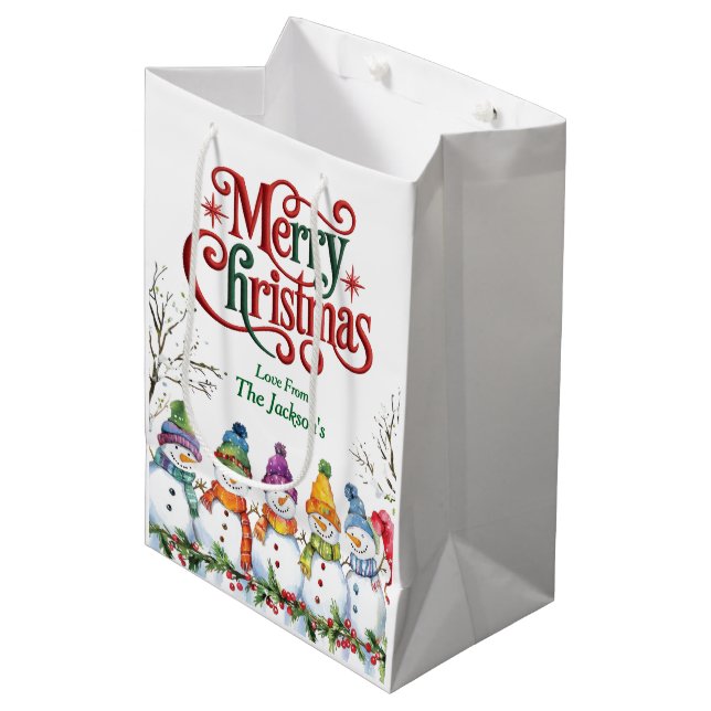 Sacola Para Presentes Média Bonecos de Neve Natal Feliz (Frente inclinada)