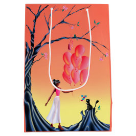 Sacola Para Presentes Média Bonita Ballerina e Cat Night Sky