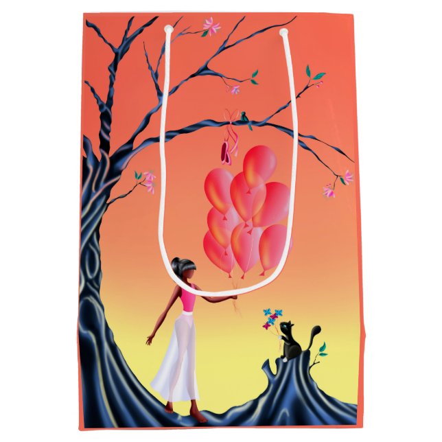 Sacola Para Presentes Média Bonita Ballerina e Cat Night Sky (Verso)