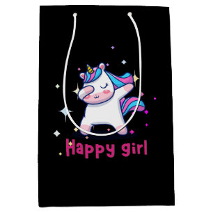 Sacola Para Presentes Média Bonita Kawaii Colorida Rainbow Unicorn Happy Girl