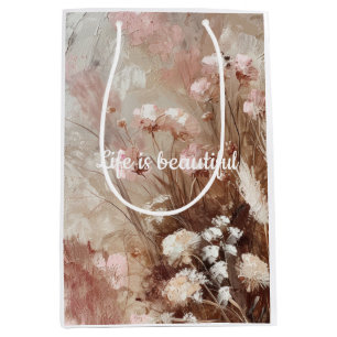Sacola Para Presentes Média Bonito Beige Blush Pink Boho Floral