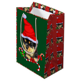 Sacola Para Presentes Média Bonito cachorro do Papai Noel Rottweiler Natal
