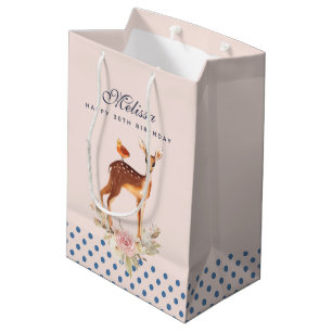Sacola Para Presentes Média Bonito Castanho Descoberto com Pássaro e Rosas