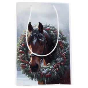 Sacola Para Presentes Média Bonito Cavalo Branco Marrom Amor Equestre